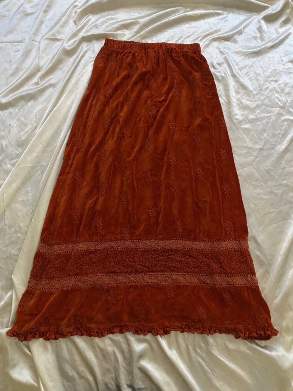 Vintage y2k CP Shades Orange Velvet Embroidered Maxi Skirt Fairycore Large